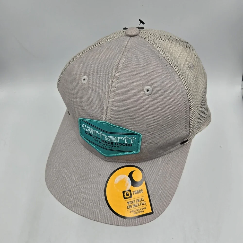 Carhartt Men's Canvas Mesh Back Quilt Patch Baseball Cap Hat Gray SnapBack  NEW